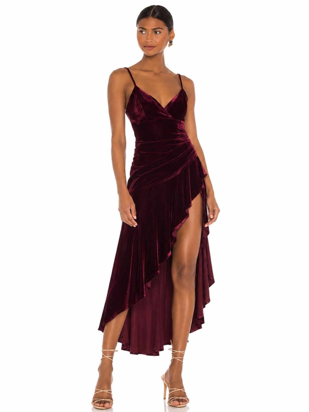 NWT Revolve Bardot Sorella Velour Midi Burgundy Dress Sz M